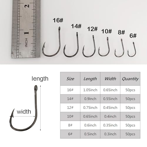 200pcs-300pcs Small Barbed Fishing Hooks Black High Carbon Fishing Hooks Set 6# 8# 10# 12# 14# 16# with Plastic Box - color: 300pcs black