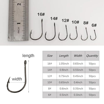 200pcs-300pcs Small Barbed Fishing Hooks Black High Carbon Fishing Hooks Set 6# 8# 10# 12# 14# 16# with Plastic Box - color: 300pcs black