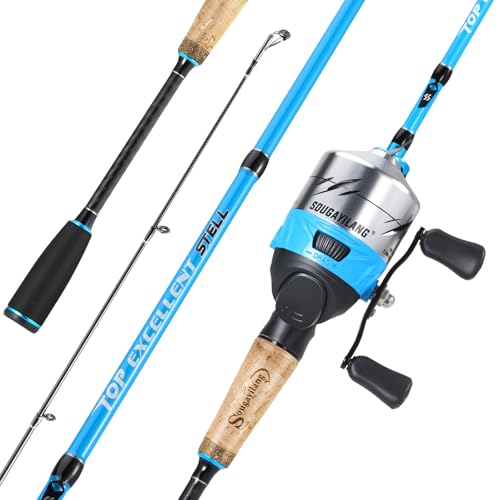 Sougayilang Spincast Fishing Rod and Reel Combo - 2-Piece Lightweight & Portable Casting Rod with Easy-to-Use Spincast Reel for Beginners, Youth, Freshwater Fishing - color: Blue, size: 1.8M/5.9ft