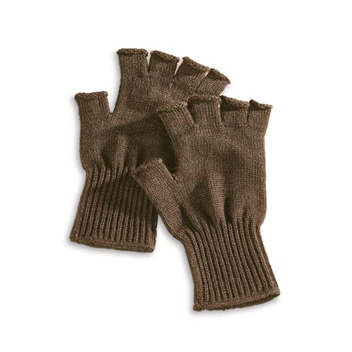 M MCGUIRE GEAR GI Wool Fingerless Gloves, Half Finger Outdoor Tactical Glove Insert - Ski Glove Insert Made in USA - color: Brown