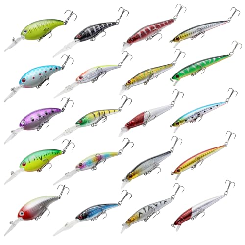 Minnow Crank Baits Fishing Lures Kit Crankbaits with Hooks for Saltwater Freshwater, Lure kit for Trout Bass Salmon Fishing
