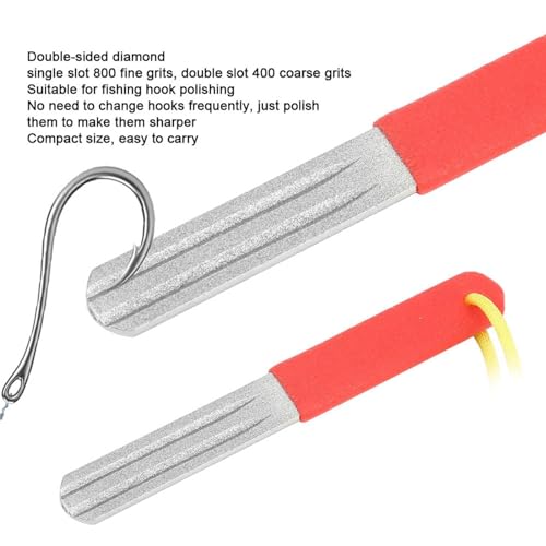 Hook Sharpener Hook File Tool, Fishhook Sharpening Whetstone, 400/800 Grits, Double Sided, with Anti Lost Rope, for Fishing