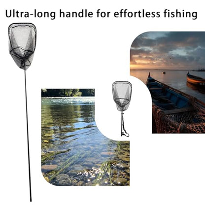 101.5in Large Fishing Net with Handle Carbon Fiber Coated Rubber Telescoping Minnow Long Landing Pond Net Collapsible Kayak Folding Fish Net - color: Carbon fiber