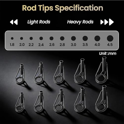 FishTrip Rod Tip Repair Kit, 20/60/70/90/230pcs Fishing Rod Tips Replacement Kit Stainless Steel Ceramic Guides Ring Fishing Pole Eyelets Repair Kit - color: H_10pcs Repair Kit