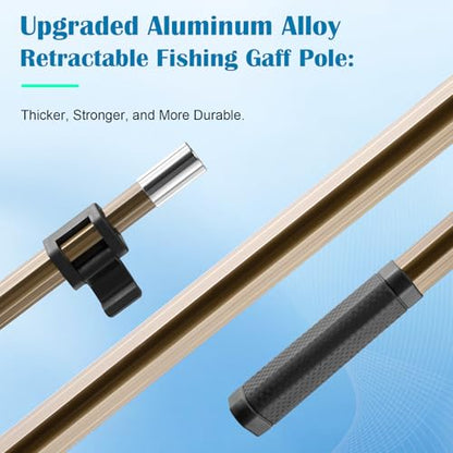 Cyfie Retractable Fishing Gaff, 4.8/6.6/7.8/9.4/16.4ft Telescopic Fishing Gaff with 8mm Screw, Capable for Fish Gig Spear Harpoon Hook, Ice and Saltwater Fishing Gaff Pole for Hunting Fish Frog Mole - color: Aluminum Alloy + 7.8 Feet Extending Pole