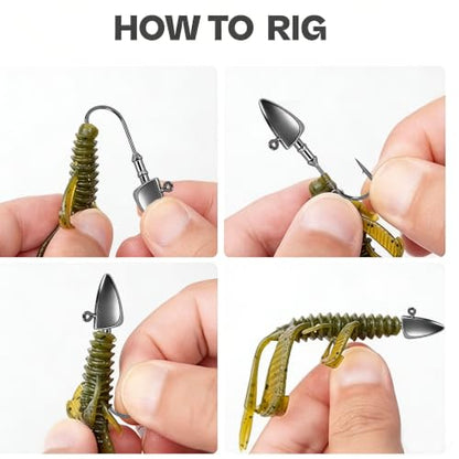 YOTO Weedless Bullet Jig Heads Weighted EWG Offset Hooks for Texas Rig Bass Fishing, Anti-Snag Swimbait Darter Head for Soft Plastics - style: 1/2 Oz 20pcs