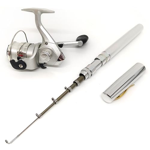 Compact Pocket Telescopic 38inch Mini Pen Fishing Rod Spinning Reel Combos Pen Folded Fishing Pole Spinning Wheel Gift for River, Lake, Reservoir, Ice Fishing and So On - color: Silvery