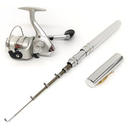 Compact Pocket Telescopic 38inch Mini Pen Fishing Rod Spinning Reel Combos Pen Folded Fishing Pole Spinning Wheel Gift for River, Lake, Reservoir, Ice Fishing and So On - color: Silvery