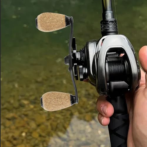 Fishing Reel Handle Fishing Replacement Parts with Wood Knob for Lakeside Seaside - color: Black+Dark Yellow