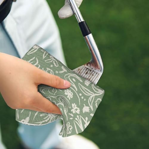 Sage Green Golf Towel Microfiber with Carabiner Clip, Funny Cleaning Cloth for Golf Balls & Clubs, Gift for Women Men, Golfers, Dad, Grandpa, Bag Accessories 16"*24"-Flowers Herbs Leaves - color: Sage Green