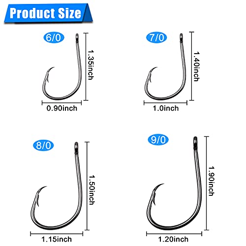 Inline Circle Hooks Saltwater, 100pcs Saltwater Fishing Hooks High Carbon Steel Fish Hook Straight Eye Octopus Hook for Catfish - size: 100PCS 2/0