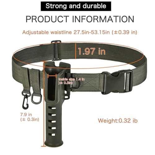 2 Pcs Fishing Waist Belt Rod Holder - Adjustable Wading Belt With Portable Pole Inserter for Spinning, Casting Reel, Surf, Kayak, Fly Fishing Gear Accessories - Green