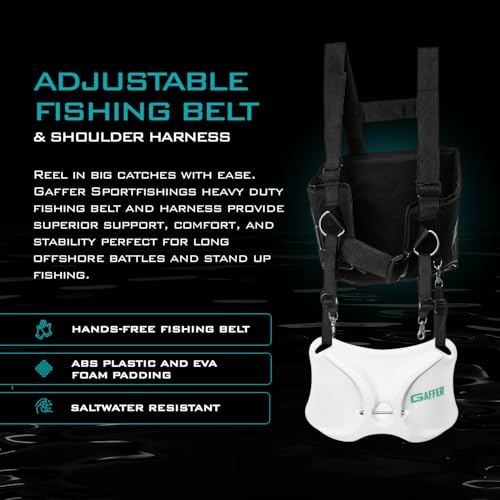 GAFFER SPORTFISHING Adjustable Fishing Belt & Shoulder Harness - Safety Buckle with Foam-Padded Straps Fish Rod Holder - color: Shoulder Harness - Black
