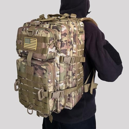 Hannibal Tactical MOLLE Assault Backpack, Tactical Backpack Military Army Camping Rucksack, 3-Day Pack Trip w/USA Flag Patch, D-Rings Cp - color: Camouflage