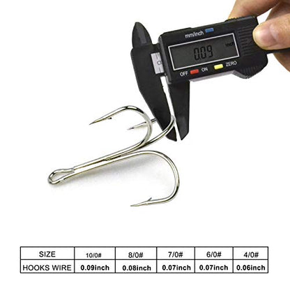 Fishing Treble Hooks, Freshwater Saltwater Triple Fishing Hooks for Snagging Trout Walleye Catfish Lures Baits Replacment, Extra Strong Sharp, Silver, 20/50pcs - size: 8/0-20pcs
