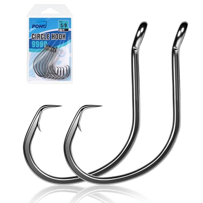 Circle-Hooks-for-Catfish,4X Strong High Carbon Alloy Steel Circle Fishing Hooks Live Bait Non-Offset Wide Gap Fish Hook for Saltwater Freshwater Catfish, Striped, Bass, Mackerel, Tuna Size 1-5/0 - size: #5/0_8pcs