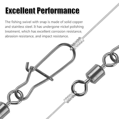 100Pcs Fishing Rolling Barrel Swivel with Duo Lock Snap Connector, High Strength Black Nickel Copper Swivel with Quick Change Snap Clip Tackle for Freshwater Saltwater Fishing - size: 2#