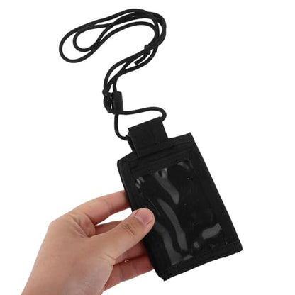 HANABASS Waterproof Id Card Holder with Lanyard, and Lightweight PVC+Nylon Case Resisting Wear and Tear, for Hiking and Outdoor Activities, Black Sturdy Id Tag Holder