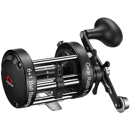 Piscifun Chaos XS Baitcasting Fishing Reel, Reinforced Metal Body Round Baitcaster Reel, Smooth Powerful Saltwater Inshore Surf Trolling Reel, Conventional Reel for Catfish, Musky, Bass, Pike - color: Black, style: 60 Left Hand Retrieve