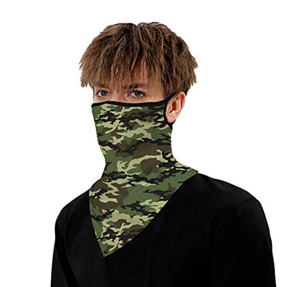 YAYOUREL Neck Gaiter Face Mask Bandanas for Men Women UV Face Scarf Cover Ear Loop Hole Facemask for Fishing Running Cycling - color: Green Black