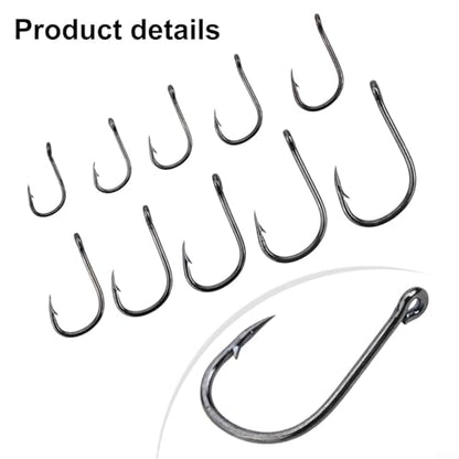 High Carbon Steel Fishing Hooks Set, Assorted Sizes Fly Fishing Hook Kit with Plastic Box, Barbed Terminal Tackle for Freshwater Saltwater Angling, 100 or 500 Pieces(500 per box) - size: 500 per box
