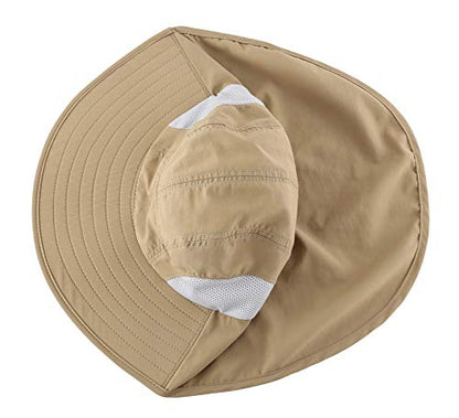 Connectyle Kids Large Brim UV Protection Sun Hat with Neck Flap Mesh Fishing Cap - color: Khaki
