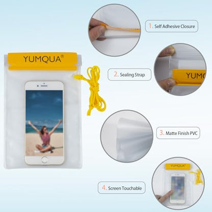 YUMQUA Clear Waterproof Bag, Waterproof Document Pouch Passport Holder Water Tight Map Case Waterproof Pouch Water Proof Small Dry Bags for Kindle Phone Tablet Camera, Kayak Boat PaddleBoard - color: Yellow