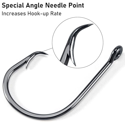 Dr.Fish 50 Pack in-line Circle Hooks, Straight Shank Octopus Hooks, Freshwater & Saltwater Fishing Catfish Tuna Bass Striper - size: #12/0-50 Pack