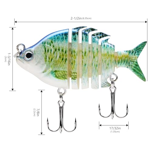 Bassdash SwimPanfish 0.34oz Hard Swimbaits Multi Jointed Topwater Trout Bass Fishing Crank Lure for Freshwater and Saltwater - color: Blue Fish