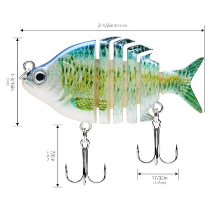 Bassdash SwimPanfish 0.34oz Hard Swimbaits Multi Jointed Topwater Trout Bass Fishing Crank Lure for Freshwater and Saltwater - color: Blue Fish