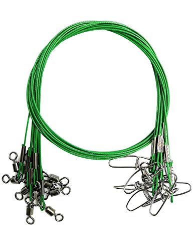 Fishing Leaders Line Steel Leaders Fishing Saltwater 125LB Fishing Leaders with Swivels and Snaps, 19.68in - color: Green