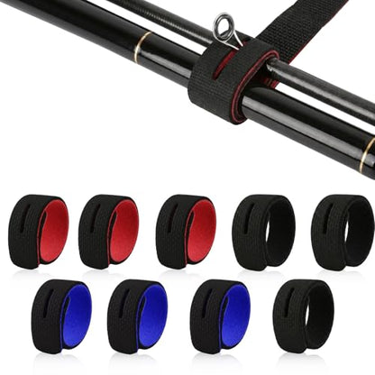 9 Pcs Fishing Rod Straps 8.7 Inch Elastic Wrap Bands with Strong Adhesive for Secure Tackle Storage Fits Casting Spinning Fly Telescopic Gear
