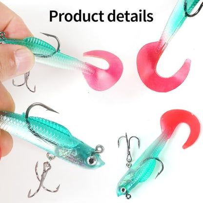 Soft Fishing Lures for Bass: Premium Pre-Rigged Jig Head Paddle Tail Swimbaits for Freshwater and Saltwater - color: 12pcs curled tail
