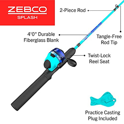 Zebco Kids Splash Jr. Spincast Reel and Fishing Rod Combo, 4-Foot 2-Piece Fishing Pole, Size 20 Reel, Right-Hand & Slingshot Spincast Reel and Fishing Rod Combo, 5-Foot 6-Inch 2-Piece