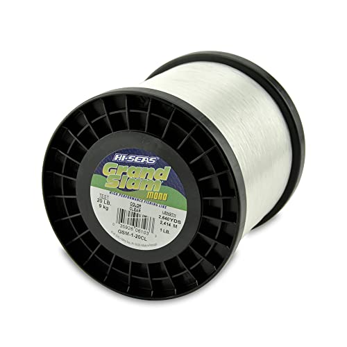 HI-SEAS Grand Slam Monofilament Fishing Line - Strong & Abrasion Resistant in Clear, Pink, Green, Smoke Blue, Fluorescent Yellow Freshwater & Saltwater - 1 lb Spool - color: Clear, style: 20 Lb Test, 0.45 Mm Dia, 2640 Yd