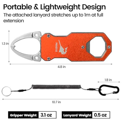 Pristis Pocket Fish Lip Gripper, Small Fly Fishing Mouth Grabber with Coiled Lanyard, Lightweight Aluminum Mini Grab Grip Tool Tackle, Hook Remover Holder Freshwater Saltwater, Catch & Release Kit