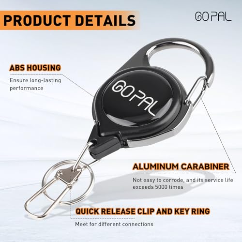 Go Pal Fly Fishing Zinger Retractor, Retractable Keychain with 27.5" Durable Cord Badge Reel Lanyard - Fishing Rod Tether Accessories and Gear (6)