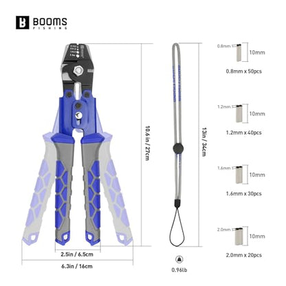 Booms Fishing Crimping Tool Kit: 10.6in Fishing Crimping Pliers with 140pcs Double Barrel Sleeves - Up to 2.2mm Crimper, XW40 - style: Crimper with 140pcs Sleeves