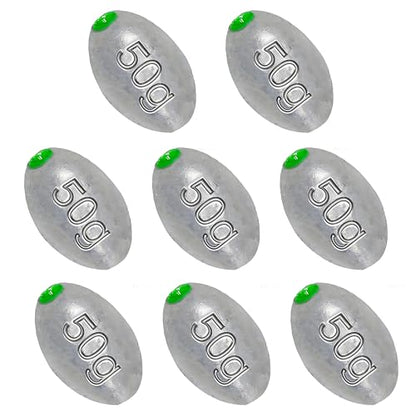 Egg Sinkers Bullet Fishing Weights Oval Shaped with Plastic Core Slip Sinkers for Catfish Fishing Casting Saltwater and Freshwater 1/5oz to 2oz - style: 1.8 Ounce-50g-8pcs