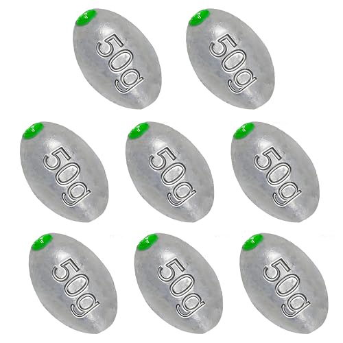 Egg Sinkers Bullet Fishing Weights Oval Shaped with Plastic Core Slip Sinkers for Catfish Fishing Casting Saltwater and Freshwater 1/5oz to 2oz - style: 1.8 Ounce-50g-8pcs