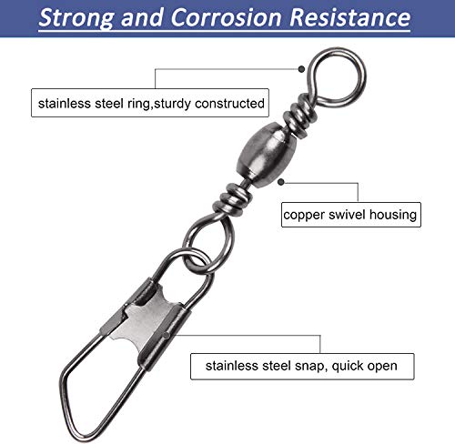 Fishing Swivels Snaps Rolling Barrel Swivels with Safety Snap High Strength Freshwater Saltwater Fishing Snap Swivels Fishing Tackle Accessories Lure Line Connector - style: 150pcs(2,4,6,8,10#)