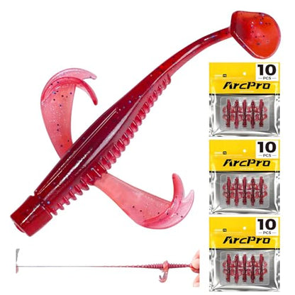 Paddle Tail Swim Baits, 30Pcs TPE Fishing Lures, Unique Vibrating Swim Action, Shaky Sinking Motion, Crappie Lures, for Saltwater/Freshwater - color: Cinnamon(30pcs)