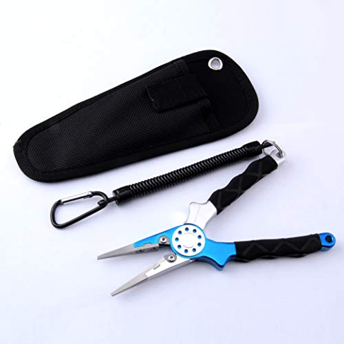 Professional Saltwater/Fresh Water Aluminum Fishing Pliers Tungsten Carbide Cutters Hook Remover with Sheath and Lanyard - color: Blue.t