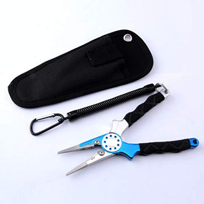 Professional Saltwater/Fresh Water Aluminum Fishing Pliers Tungsten Carbide Cutters Hook Remover with Sheath and Lanyard - color: Blue.t