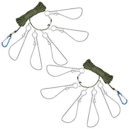 2 Sets Fishing Stringer Clip 16 Feet Rope Fish Stringer Fish Holder with 5 Stainless Steel Snap Hook for Kayak Fishing Gear Equipment Bass