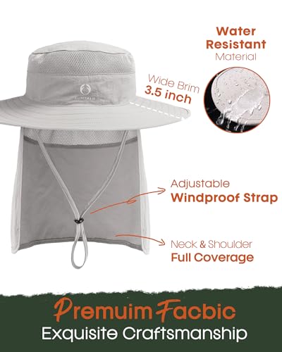 FURTALK Sun Hats for Men Women Fishing Hat with Neck Flap UPF 80+ Breathable Wide Brim Hiking Safari Summer Bucket Hats - color: Light Grey