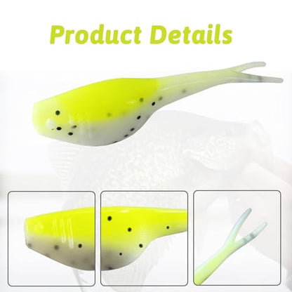 Split-Tail Crappie Lures - 24pcs Soft Plastic Lures for Bluegill, Panfish, Trout, Bass - color: Yellow-white