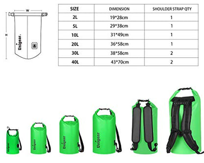Unigear Dry Bag Waterproof, 2L/5L/10L/20L/30L/40L Floating and Lightweight Bags for Kayaking, Boating, Fishing, Swimming and Camping with Waterproof Phone Case - color: Green, size: 10L