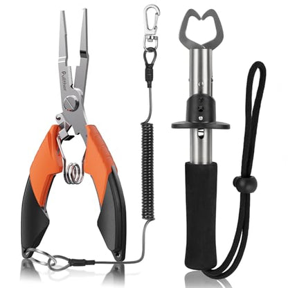 Fishing Tools Kit,Fishing Hook Remover Pliers | Fish Lip Gripper, Muti-Function Fishing Gear with Lanyard, Saltwater Resistant Fishing Accessories - color: 6.5"Fishing Pliers Orange
