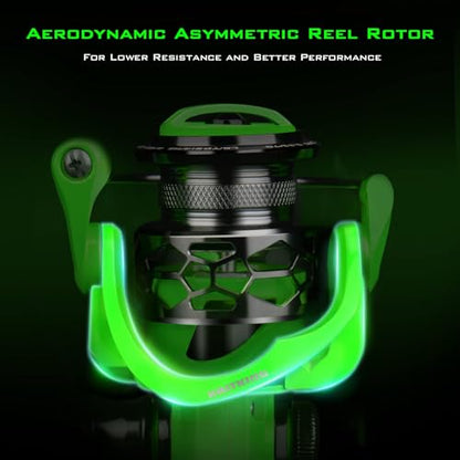 KastKing Zephyr Spinning Reels – 7+1/6+1 BB – Carbon Fiber Drag – Stainless Steel Shaft – Aluminum & CNC Spool – Black/Green/Orange – Sizes 500/1000 SFS – ICE Fishing Ready Reels! - color: Standard-Green, size: 500